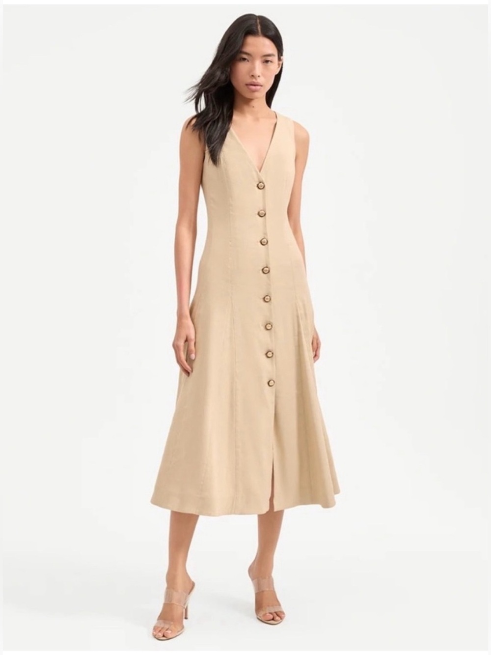 VERONICA BEARD Lou Pleated Midi Dress size 2 Khaki New $698